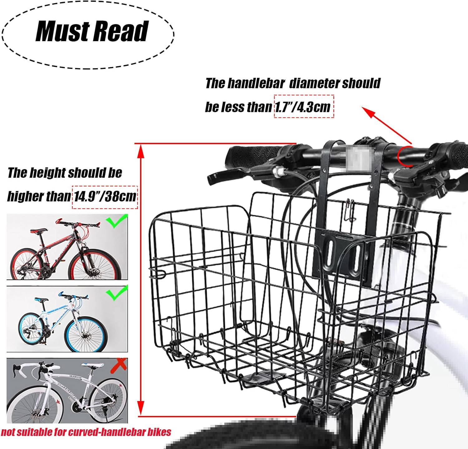 Folding Bike Front Basket Bicycle Wire Basket