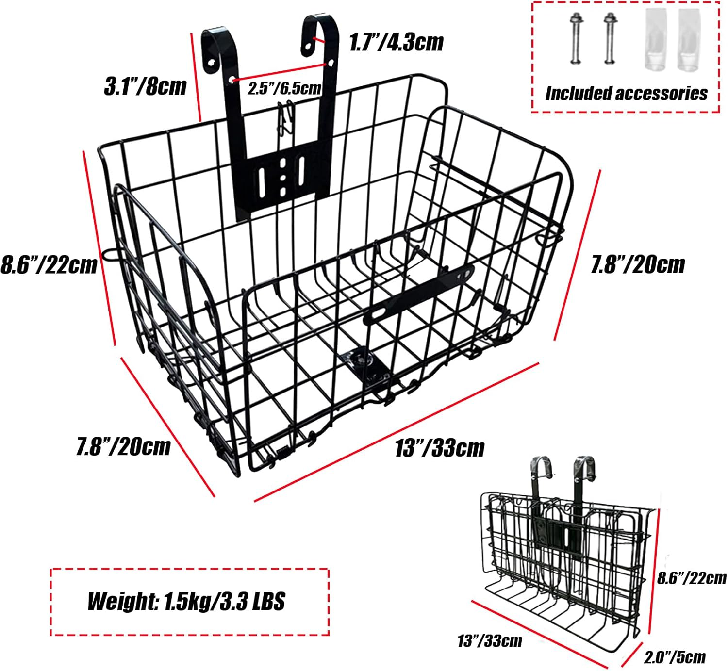 Folding Bike Front Basket Bicycle Wire Basket