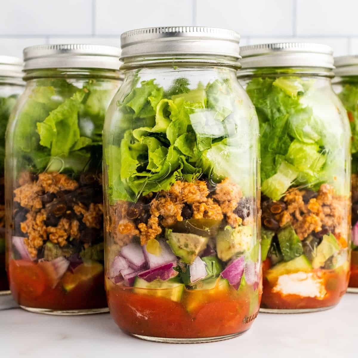 Mason Jar Salad with Grilled Chicken and Balsamic Vinaigrette